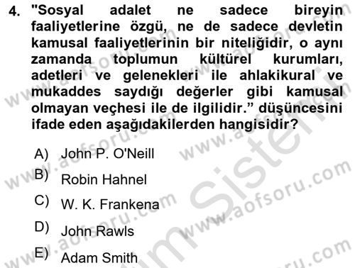 Siyaset Felsefesi 2 Dersi 2024 - 2025 Yılı Yaz Okulu Sınav Soruları 4. Soru