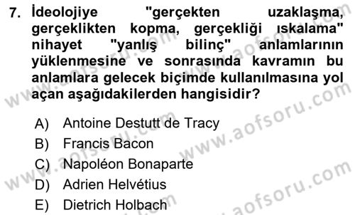 Siyaset Felsefesi 2 Dersi 2024 - 2025 Yılı Yaz Okulu Sınav Soruları 7. Soru