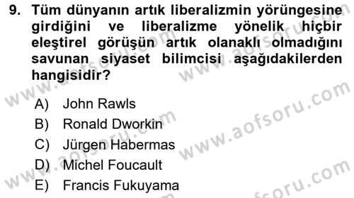 Siyaset Felsefesi 2 Dersi 2024 - 2025 Yılı Yaz Okulu Sınav Soruları 9. Soru