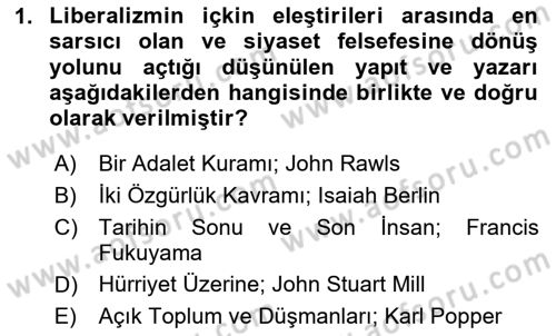 Siyaset Felsefesi 2 Dersi 2025 - 2026 Yılı (Vize) Ara Sınav Soruları 1. Soru