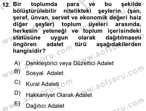 Siyaset Felsefesi 2 Dersi 2025 - 2026 Yılı (Vize) Ara Sınav Soruları 12. Soru