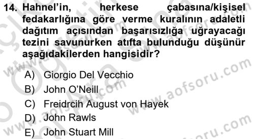 Siyaset Felsefesi 2 Dersi 2025 - 2026 Yılı (Vize) Ara Sınav Soruları 14. Soru