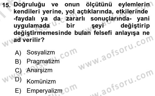 Siyaset Felsefesi 2 Dersi 2025 - 2026 Yılı (Vize) Ara Sınav Soruları 15. Soru