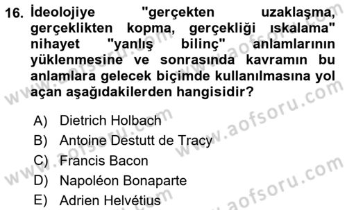 Siyaset Felsefesi 2 Dersi 2025 - 2026 Yılı (Vize) Ara Sınav Soruları 16. Soru