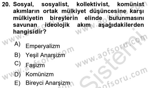 Siyaset Felsefesi 2 Dersi 2025 - 2026 Yılı (Vize) Ara Sınav Soruları 20. Soru