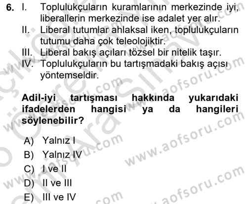 Siyaset Felsefesi 2 Dersi 2025 - 2026 Yılı (Vize) Ara Sınav Soruları 6. Soru