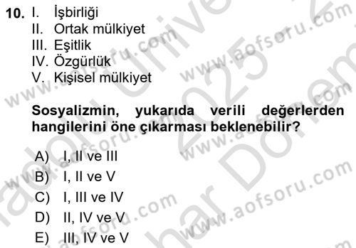 Siyaset Felsefesi 2 Dersi 2025 - 2026 Yılı (Final) Dönem Sonu Sınav Soruları 10. Soru