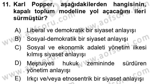 Siyaset Felsefesi 2 Dersi 2025 - 2026 Yılı (Final) Dönem Sonu Sınav Soruları 11. Soru