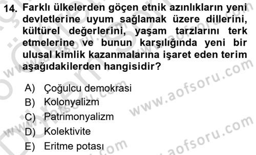 Siyaset Felsefesi 2 Dersi 2025 - 2026 Yılı (Final) Dönem Sonu Sınav Soruları 14. Soru