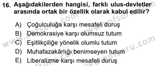 Siyaset Felsefesi 2 Dersi 2025 - 2026 Yılı (Final) Dönem Sonu Sınav Soruları 16. Soru
