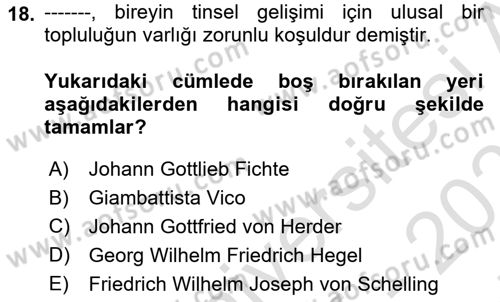 Siyaset Felsefesi 2 Dersi 2025 - 2026 Yılı (Final) Dönem Sonu Sınav Soruları 18. Soru