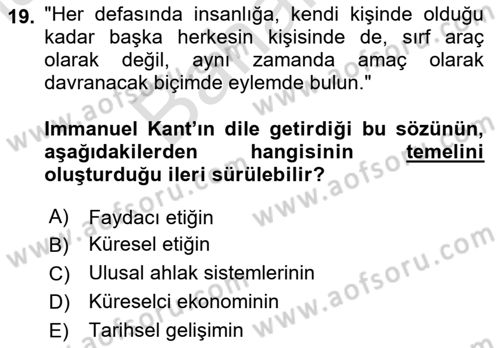 Siyaset Felsefesi 2 Dersi 2025 - 2026 Yılı (Final) Dönem Sonu Sınav Soruları 19. Soru