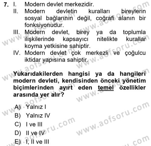 Siyaset Felsefesi 2 Dersi 2025 - 2026 Yılı (Final) Dönem Sonu Sınav Soruları 7. Soru