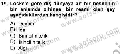 Zihin Felsefesi Dersi 2012 - 2013 Yılı (Vize) Ara Sınav Soruları 19. Soru