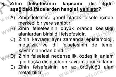 Zihin Felsefesi Dersi 2013 - 2014 Yılı (Vize) Ara Sınav Soruları 4. Soru