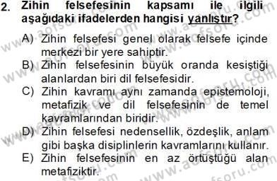 Zihin Felsefesi Dersi 2013 - 2014 Yılı Tek Ders Sınav Soruları 2. Soru