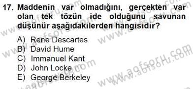 Zihin Felsefesi Dersi 2014 - 2015 Yılı (Vize) Ara Sınav Soruları 17. Soru