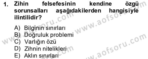 Zihin Felsefesi Dersi 2014 - 2015 Yılı (Final) Dönem Sonu Sınav Soruları 1. Soru