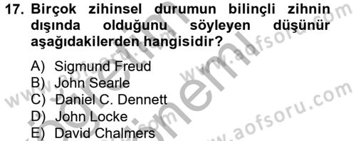 Zihin Felsefesi Dersi 2014 - 2015 Yılı (Final) Dönem Sonu Sınav Soruları 17. Soru