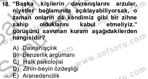 Zihin Felsefesi Dersi 2014 - 2015 Yılı (Final) Dönem Sonu Sınav Soruları 18. Soru