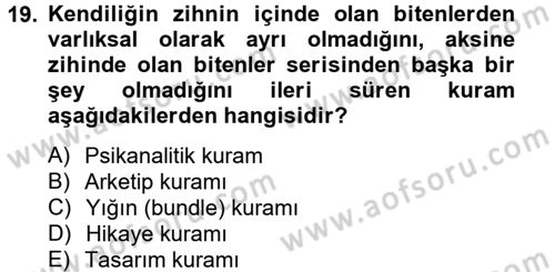 Zihin Felsefesi Dersi 2014 - 2015 Yılı (Final) Dönem Sonu Sınav Soruları 19. Soru
