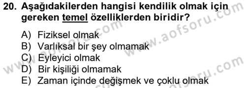 Zihin Felsefesi Dersi 2014 - 2015 Yılı (Final) Dönem Sonu Sınav Soruları 20. Soru