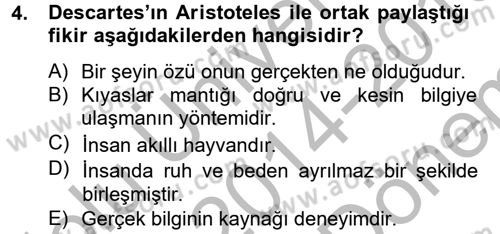 Zihin Felsefesi Dersi 2014 - 2015 Yılı (Final) Dönem Sonu Sınav Soruları 4. Soru