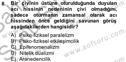 Zihin Felsefesi Dersi 2014 - 2015 Yılı (Final) Dönem Sonu Sınav Soruları 8. Soru