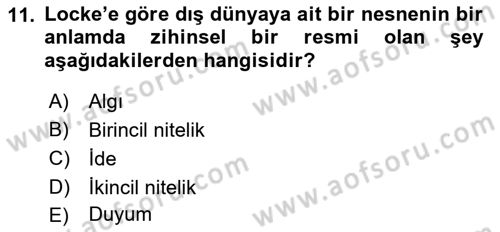 Zihin Felsefesi Dersi 2016 - 2017 Yılı 3 Ders Sınav Soruları 11. Soru
