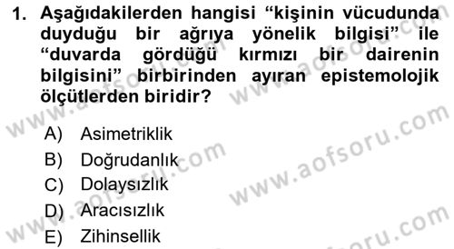 Zihin Felsefesi Dersi 2016 - 2017 Yılı (Vize) Ara Sınav Soruları 1. Soru