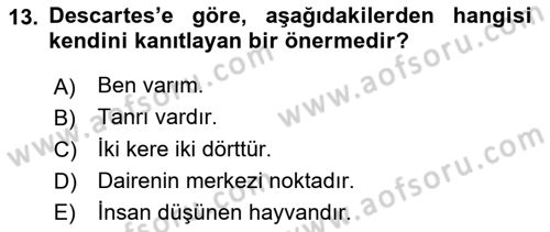 Zihin Felsefesi Dersi 2016 - 2017 Yılı (Vize) Ara Sınav Soruları 13. Soru