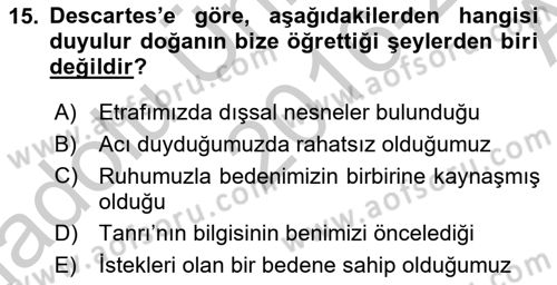 Zihin Felsefesi Dersi 2016 - 2017 Yılı (Vize) Ara Sınav Soruları 15. Soru