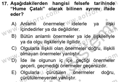 Zihin Felsefesi Dersi 2016 - 2017 Yılı (Vize) Ara Sınav Soruları 17. Soru