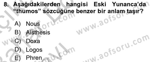 Zihin Felsefesi Dersi 2016 - 2017 Yılı (Vize) Ara Sınav Soruları 8. Soru