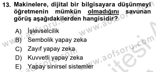 Zihin Felsefesi Dersi 2016 - 2017 Yılı (Final) Dönem Sonu Sınav Soruları 13. Soru