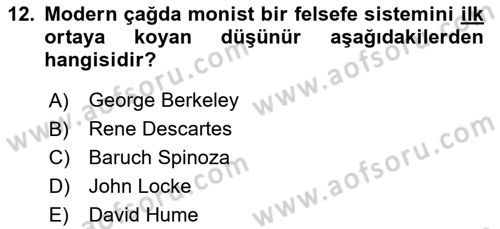 Zihin Felsefesi Dersi 2017 - 2018 Yılı 3 Ders Sınav Soruları 12. Soru