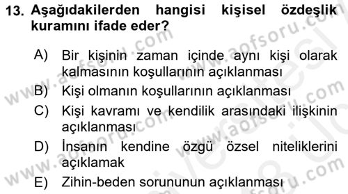 Zihin Felsefesi Dersi 2017 - 2018 Yılı 3 Ders Sınav Soruları 13. Soru