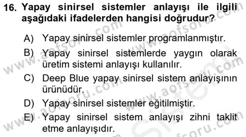 Zihin Felsefesi Dersi 2017 - 2018 Yılı 3 Ders Sınav Soruları 16. Soru