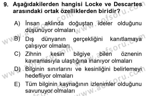 Zihin Felsefesi Dersi 2017 - 2018 Yılı 3 Ders Sınav Soruları 9. Soru