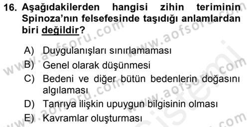 Zihin Felsefesi Dersi 2017 - 2018 Yılı (Vize) Ara Sınav Soruları 16. Soru