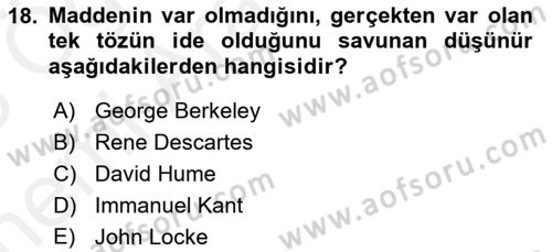 Zihin Felsefesi Dersi 2017 - 2018 Yılı (Vize) Ara Sınav Soruları 18. Soru