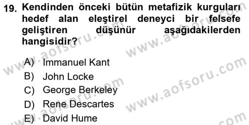 Zihin Felsefesi Dersi 2017 - 2018 Yılı (Vize) Ara Sınav Soruları 19. Soru