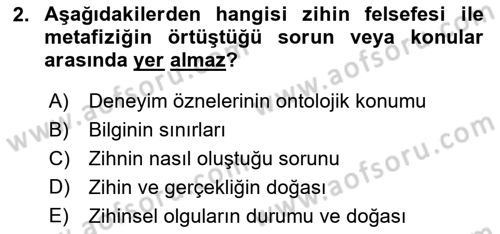 Zihin Felsefesi Dersi 2017 - 2018 Yılı (Vize) Ara Sınav Soruları 2. Soru