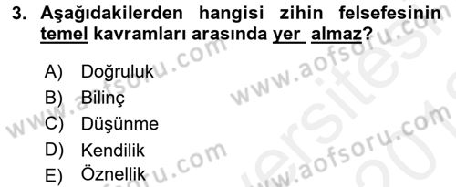 Zihin Felsefesi Dersi 2017 - 2018 Yılı (Vize) Ara Sınav Soruları 3. Soru