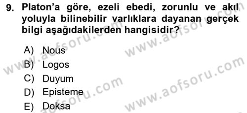 Zihin Felsefesi Dersi 2017 - 2018 Yılı (Vize) Ara Sınav Soruları 9. Soru
