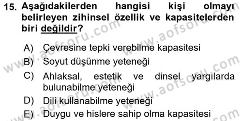 Zihin Felsefesi Dersi 2017 - 2018 Yılı (Final) Dönem Sonu Sınav Soruları 15. Soru