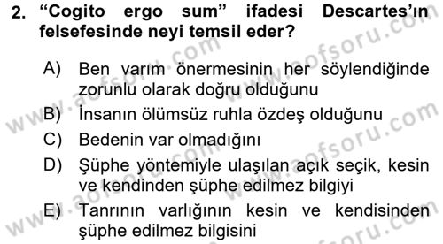 Zihin Felsefesi Dersi 2017 - 2018 Yılı (Final) Dönem Sonu Sınav Soruları 2. Soru