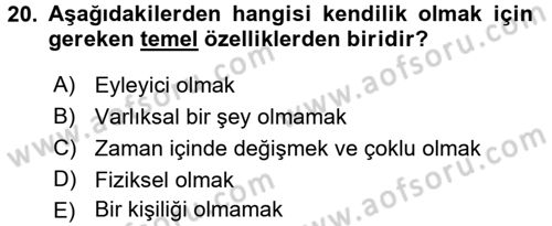 Zihin Felsefesi Dersi 2017 - 2018 Yılı (Final) Dönem Sonu Sınav Soruları 20. Soru