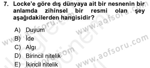 Zihin Felsefesi Dersi 2017 - 2018 Yılı (Final) Dönem Sonu Sınav Soruları 7. Soru