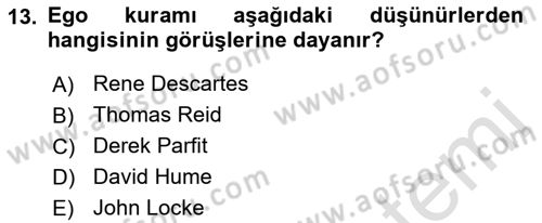 Zihin Felsefesi Dersi 2018 - 2019 Yılı 3 Ders Sınav Soruları 13. Soru
